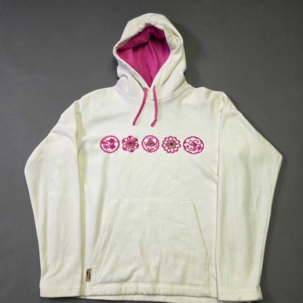 Obermeyer Juniors XL Fleece Hoodie Cream Pink Floral Embroidered Pullover